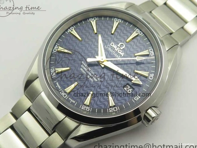 0418 Aqua Terra 150M SS VSF 1:1 Best Edition Blue Wave Textured Dial YG Hand on SS Bracelet A8500 Super Clone Sporty 8026